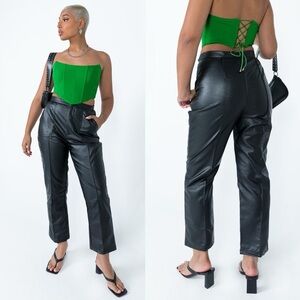 Princess Polly 12 Black Encore Faux Leather Vegan Leather Straight Leg Pants